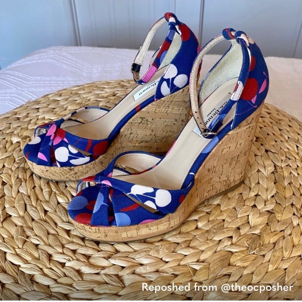 L. K. Bennett High Cork Wedge Platform Sandals, Size 6.5 NEW